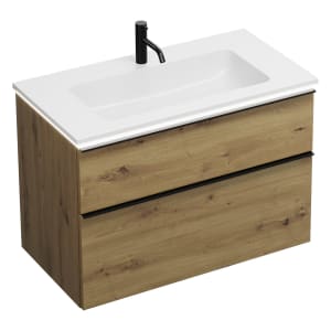 burgbad Eqio Waschtischkombination mit Mineralguss-Waschtisch und LED-Beleuchtung, 92 cm, mit Griffleiste G0252