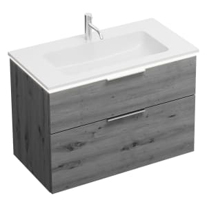 burgbad Eqio Waschtischkombination mit Mineralguss-Waschtisch und LED-Beleuchtung, 92 cm, mit Griff G0146