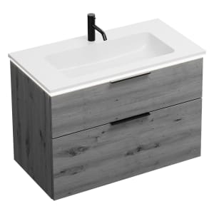 burgbad Eqio Waschtischkombination mit Mineralguss-Waschtisch und LED-Beleuchtung, 92 cm, mit Griff G0200