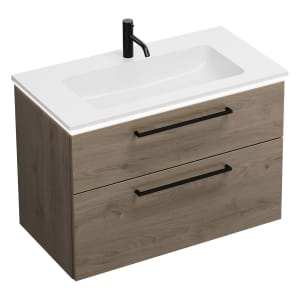 burgbad Eqio Waschtischkombination mit Mineralguss-Waschtisch und LED-Beleuchtung, 92 cm, mit Stangengriff G0234