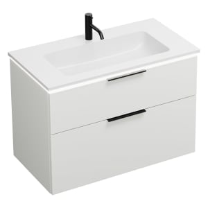 burgbad Eqio Waschtischkombination mit Mineralguss-Waschtisch und LED-Beleuchtung, 92 cm, mit Griff G0200