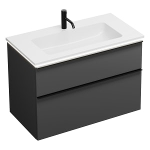 burgbad Eqio Waschtischkombination mit Mineralguss-Waschtisch und LED-Beleuchtung, 92 cm, mit Griffleiste G0252