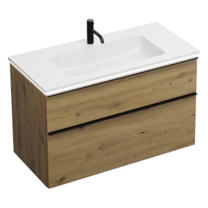 burgbad Eqio Waschtischkombination mit Mineralguss-Waschtisch und LED-Beleuchtung, 102 cm, mit Griffleiste G0252