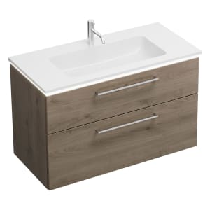 burgbad Eqio Waschtischkombination mit Mineralguss-Waschtisch und LED-Beleuchtung, 102 cm, mit Stangengriff P95