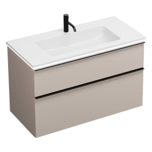 burgbad Eqio Waschtischkombination mit Mineralguss-Waschtisch und LED-Beleuchtung, 102 cm, mit Griffleiste G0252