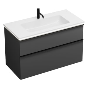 burgbad Eqio Waschtischkombination mit Mineralguss-Waschtisch und LED-Beleuchtung, 102 cm, mit Griffleiste G0252