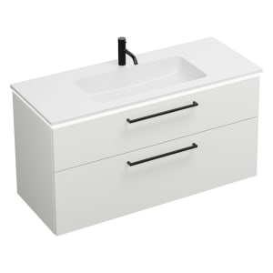 burgbad Eqio Waschtischkombination mit Mineralguss-Waschtisch und LED-Beleuchtung, 122 cm, mit Stangengriff G0234