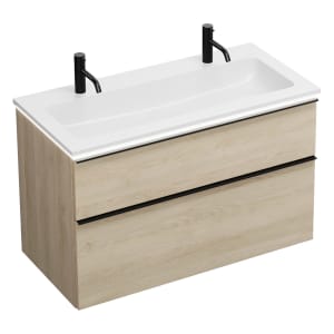 burgbad Eqio Waschtischkombination mit Mineralguss-Waschtisch und LED-Beleuchtung, 102 cm, mit Griffleiste G0252