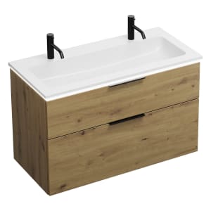 burgbad Eqio Waschtischkombination mit Mineralguss-Waschtisch und LED-Beleuchtung, 102 cm, mit Griff G0200