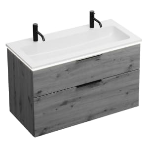 burgbad Eqio Waschtischkombination mit Mineralguss-Waschtisch und LED-Beleuchtung, 102 cm, mit Griff G0200