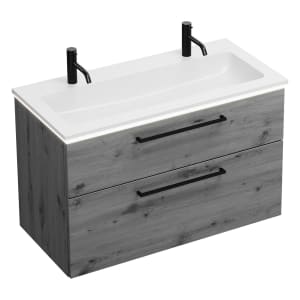 burgbad Eqio Waschtischkombination mit Mineralguss-Waschtisch und LED-Beleuchtung, 102 cm, mit Stangengriff G0234