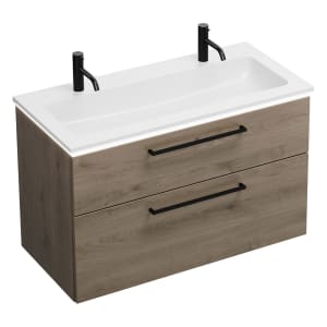 burgbad Eqio Waschtischkombination mit Mineralguss-Waschtisch und LED-Beleuchtung, 102 cm, mit Stangengriff G0234