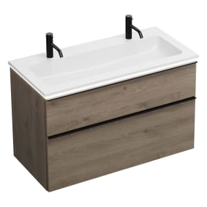 burgbad Eqio Waschtischkombination mit Mineralguss-Waschtisch und LED-Beleuchtung, 102 cm, mit Griffleiste G0252