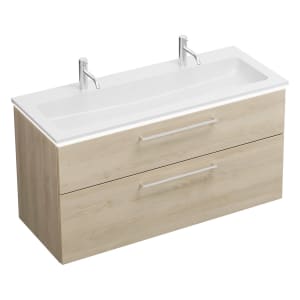 burgbad Eqio Waschtischkombination mit Mineralguss-Waschtisch und LED-Beleuchtung, 122 cm, mit Stangengriff P95