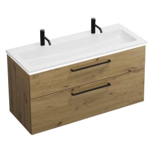 burgbad Eqio Waschtischkombination mit Mineralguss-Waschtisch und LED-Beleuchtung, 122 cm, mit Stangengriff G0234