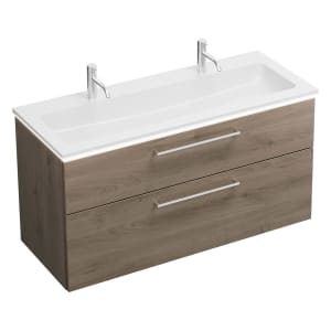 burgbad Eqio Waschtischkombination mit Mineralguss-Waschtisch und LED-Beleuchtung, 122 cm, mit Stangengriff P95