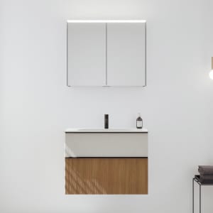 burgbad Fiumo 2.0 Badmöbelset 82 cm mit Waschtisch mit Unterschrank mit Griff G0200 und Spiegelschrank