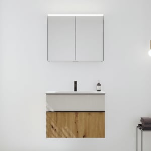 burgbad Fiumo 2.0 Badmöbelset 82 cm mit Waschtisch mit Unterschrank mit Griff G0200 und Spiegelschrank