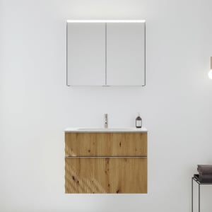 burgbad Fiumo 2.0 Badmöbelset 82 cm mit Waschtisch mit Unterschrank mit Griff G0146 und Spiegelschrank