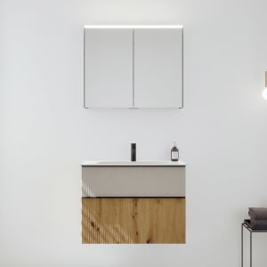 burgbad Fiumo 2.0 Badmöbelset 82 cm mit Waschtisch mit Unterschrank mit Griff G0200 und Spiegelschrank