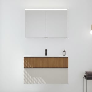 burgbad Fiumo 2.0 Badmöbelset 102 cm mit Waschtisch mit Unterschrank mit Griff G0200 und Spiegelschrank