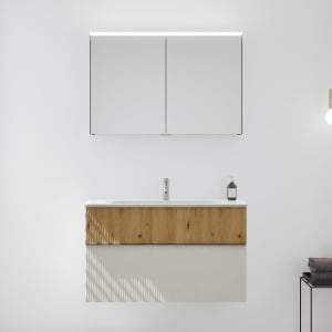 burgbad Fiumo 2.0 Badmöbelset 102 cm mit Waschtisch mit Unterschrank mit Griff G0146 und Spiegelschrank