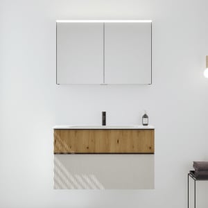 burgbad Fiumo 2.0 Badmöbelset 102 cm mit Waschtisch mit Unterschrank mit Griff G0200 und Spiegelschrank