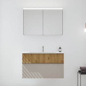 burgbad Fiumo 2.0 Badmöbelset 102 cm mit Waschtisch mit Unterschrank mit Griff G0146 und Spiegelschrank