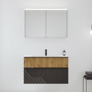 burgbad Fiumo 2.0 Badmöbelset 102 cm mit Waschtisch mit Unterschrank mit Griff G0200 und Spiegelschrank