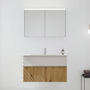 burgbad Fiumo 2.0 Badmöbelset 102 cm mit Waschtisch mit Unterschrank mit Griff G0146 und Spiegelschrank