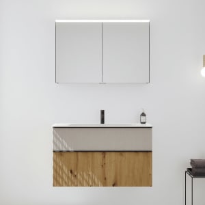 burgbad Fiumo 2.0 Badmöbelset 102 cm mit Waschtisch mit Unterschrank mit Griff G0200 und Spiegelschrank