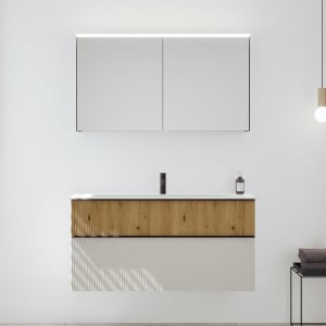 burgbad Fiumo 2.0 Badmöbelset 122 cm mit Waschtisch mit Unterschrank mit Griff G0200 und Spiegelschrank