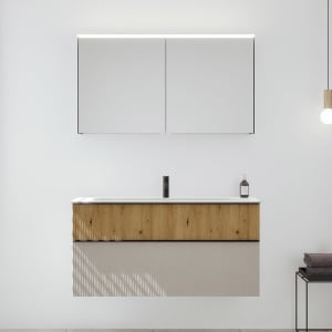 burgbad Fiumo 2.0 Badmöbelset 122 cm mit Waschtisch mit Unterschrank mit Griff G0200 und Spiegelschrank