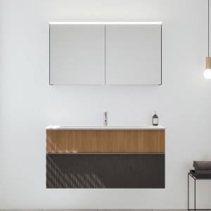 burgbad Fiumo 2.0 Badmöbelset 122 cm mit Waschtisch mit Unterschrank mit Griff G0146 und Spiegelschrank