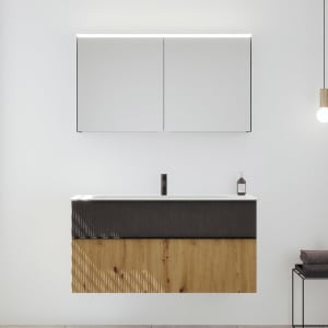 burgbad Fiumo 2.0 Badmöbelset 122 cm mit Waschtisch mit Unterschrank mit Griff G0200 und Spiegelschrank