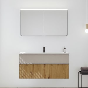 burgbad Fiumo 2.0 Badmöbelset 122 cm mit Waschtisch mit Unterschrank mit Griff G0200 und Spiegelschrank