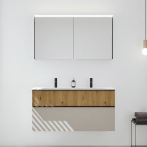 burgbad Fiumo 2.0 Badmöbelset 122 cm mit Waschtisch mit Unterschrank mit Griff G0200 und Spiegelschrank