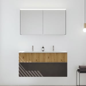 burgbad Fiumo 2.0 Badmöbelset 122 cm mit Waschtisch mit Unterschrank mit Griff G0146 und Spiegelschrank