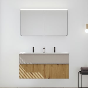 burgbad Fiumo 2.0 Badmöbelset 122 cm mit Waschtisch mit Unterschrank mit Griff G0200 und Spiegelschrank