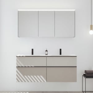 burgbad Fiumo 2.0 Badmöbelset 142 cm mit Waschtisch mit Unterschrank mit Griff G0200 und Spiegelschrank