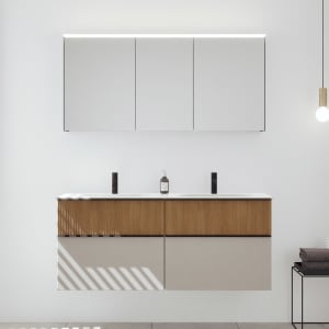 burgbad Fiumo 2.0 Badmöbelset 142 cm mit Waschtisch mit Unterschrank mit Griff G0200 und Spiegelschrank