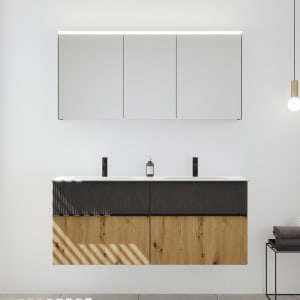 burgbad Fiumo 2.0 Badmöbelset 142 cm mit Waschtisch mit Unterschrank mit Griff G0200 und Spiegelschrank