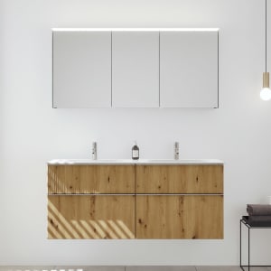 burgbad Fiumo 2.0 Badmöbelset 142 cm mit Waschtisch mit Unterschrank mit Griff G0146 und Spiegelschrank