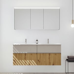 burgbad Fiumo 2.0 Badmöbelset 142 cm mit Waschtisch mit Unterschrank mit Griff G0146 und Spiegelschrank