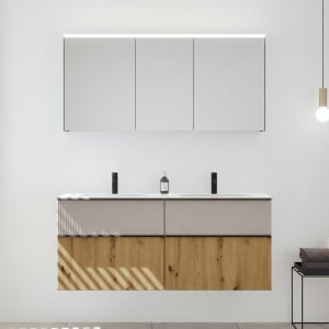 burgbad Fiumo 2.0 Badmöbelset 142 cm mit Waschtisch mit Unterschrank mit Griff G0200 und Spiegelschrank