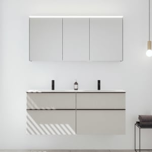 burgbad Fiumo 2.0 Badmöbelset 142 cm mit Waschtisch mit Unterschrank mit Griff G0200 und Spiegelschrank