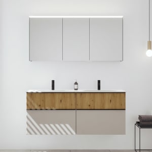 burgbad Fiumo 2.0 Badmöbelset 142 cm mit Waschtisch mit Unterschrank mit Griff G0200 und Spiegelschrank