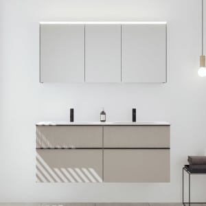 burgbad Fiumo 2.0 Badmöbelset 142 cm mit Waschtisch mit Unterschrank mit Griff G0200 und Spiegelschrank