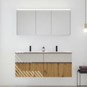 burgbad Fiumo 2.0 Badmöbelset 142 cm mit Waschtisch mit Unterschrank mit Griff G0200 und Spiegelschrank