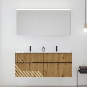 burgbad Fiumo 2.0 Badmöbelset 142 cm mit Waschtisch mit Unterschrank mit Griff G0200 und Spiegelschrank